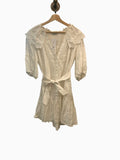 *Sandro Paris Emiliana Linen Blend Puff Sleeve Broderie Lace Collar V-Neck Tie-Waist Mini Dress, Size FR 38=US 6