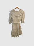 *Sandro Paris Emiliana Linen Blend Puff Sleeve Broderie Lace Collar V-Neck Tie-Waist Mini Dress, Size FR 38=US 6