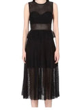 *Sandro Paris Mesh Cutout Sleeveless Crew Neck Peplum Midi Dress, Size
