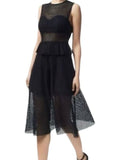 *Sandro Paris Mesh Cutout Sleeveless Crew Neck Peplum Midi Dress, Size