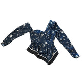 *Self-Portrait One Shoulder Star Long Sleeve Asymmetric Hem Blouse Top, Size 4