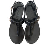 *Chanel Turnlock CC Patent Leather T-Strap Thong Slingback Flat Sandals, Size 38