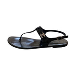 *Chanel Turnlock CC Patent Leather T-Strap Thong Slingback Flat Sandals, Size 38