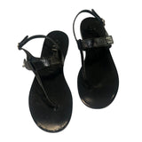 *Chanel Turnlock CC Patent Leather T-Strap Thong Slingback Flat Sandals, Size 38