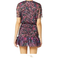 *MISA Los Angeles Anessa Chiffon Floral Flutter Sleeve V-Neck Ruched Ruffle Hem Mini Dress, Size S