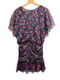 *MISA Los Angeles Anessa Chiffon Floral Flutter Sleeve V-Neck Ruched Ruffle Hem Mini Dress, Size S