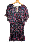 *MISA Los Angeles Anessa Chiffon Floral Flutter Sleeve V-Neck Ruched Ruffle Hem Mini Dress, Size S