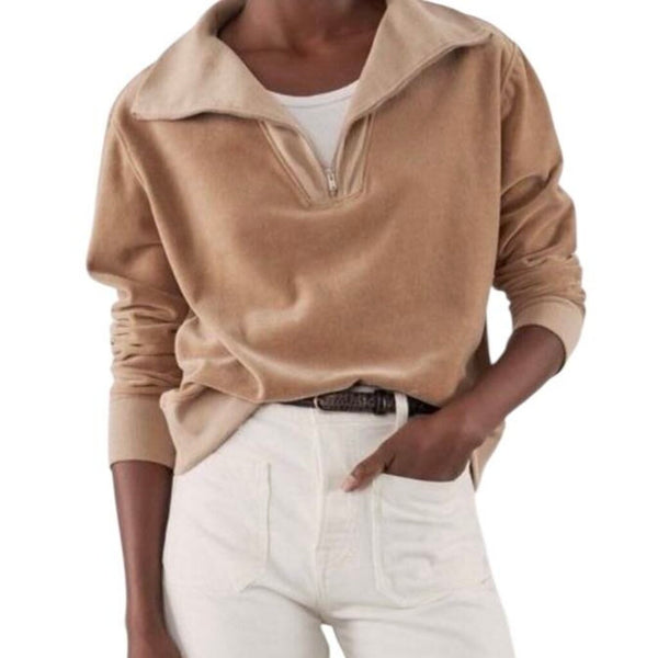 *Nili Lotan Bentley Cotton Blend Velour 1/4 Zip Pullover Sweatshirt, Size XL