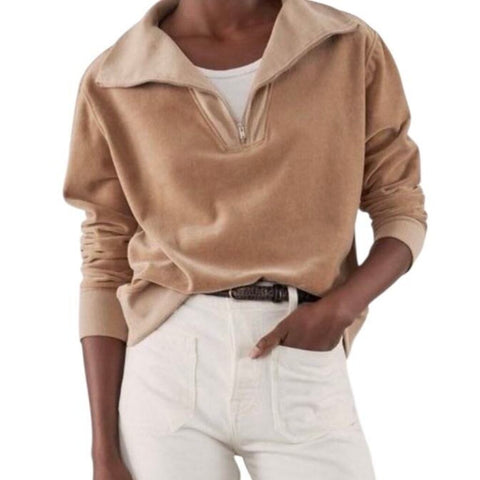 *Nili Lotan Bentley Cotton Blend Velour 1/4 Zip Pullover Sweatshirt, Size XL