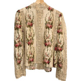 *LoveShackFancy Jacque Silk Floral Cotton Lace Long Sleeve Mock Neck Button-Back Blouse Top, Size L