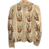 *LoveShackFancy Jacque Silk Floral Cotton Lace Long Sleeve Mock Neck Button-Back Blouse Top, Size L