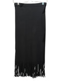 *White + Warren Black Viscose Ribbed Knit Fringe Hem Midi Skirt, Size S