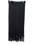 *White + Warren Black Viscose Ribbed Knit Fringe Hem Midi Skirt, Size S
