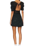 *NWT For Love and Lemons Danielle Short Puff Sleeve Portrait V-Neck Lace Trim Open Back Mini Dress, Size XS