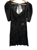 *NWT For Love and Lemons Danielle Short Puff Sleeve Portrait V-Neck Lace Trim Open Back Mini Dress, Size XS