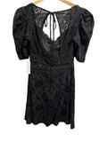 *NWT For Love and Lemons Danielle Short Puff Sleeve Portrait V-Neck Lace Trim Open Back Mini Dress, Size XS