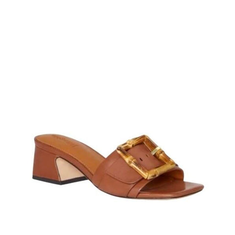 *J. McLaughlin Ninette Leather Bamboo Buckle 2" Block Heel Slide Sandals, Size 8.5