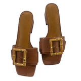 *J. McLaughlin Ninette Leather Bamboo Buckle 2" Block Heel Slide Sandals, Size 8.5