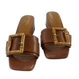 *J. McLaughlin Ninette Leather Bamboo Buckle 2" Block Heel Slide Sandals, Size 8.5