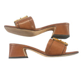 *J. McLaughlin Ninette Leather Bamboo Buckle 2" Block Heel Slide Sandals, Size 8.5