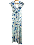 *Taj Rowan Floral Flutter Sleeee Deep Lace-Up V-neck Tie-Back Maxi Dress, Size S