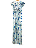 *Taj Rowan Floral Flutter Sleeee Deep Lace-Up V-neck Tie-Back Maxi Dress, Size S
