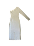 *Victoria Beckham VB Body Metallic Knit One-Shoulder Long Sleeve Body Con Midi Dress, Size 6