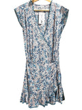 *Poupette St. Barth Estelle Floral Cap Sleeve V-Neck Surplice Ruffle Trim Mini Dress, Size XS