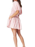 *NWT XiRENA Aurie Cotton Poplin Short Puff Sleeve Button--Up Round Neck Mini Dress, Size S