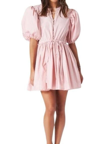 *NWT XiRENA Aurie Cotton Poplin Short Puff Sleeve Button--Up Round Neck Mini Dress, Size S