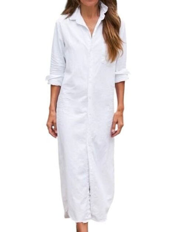 *Frank & Eileen Rory Famous Denim Cotton Solid Long Sleeve Button Up Maxi Shirt Dress, Size XS