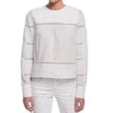*Isabel Marant Etoile Rexton Cotton Pintuck Inset Łące Long Sleeve Crew Neck Top, Size FR 34=US 2