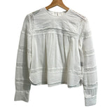*Isabel Marant Etoile Rexton Cotton Pintuck Inset Łące Long Sleeve Crew Neck Top, Size FR 34=US 2