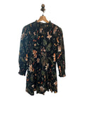 *Olivia James Lucy Botanical Floral Long Blouson Sleeve High Neck Smocked Tie Waist Mini Dress, Size XS