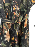 *Olivia James Lucy Botanical Floral Long Blouson Sleeve High Neck Smocked Tie Waist Mini Dress, Size XS