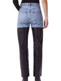 *AGOLDE 90's Pieced Pinch Waist Cotton & Recycled Leather High-Rise Ankle Jeans Pants, Size 26(2)