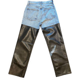 *AGOLDE 90's Pieced Pinch Waist Cotton & Recycled Leather High-Rise Ankle Jeans Pants, Size 26(2)