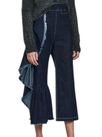 *Rachel Comey Revel Cotton Denim High Rise Wide Leg Asymmetrical Side Ruffle Cropped Pants, Size 2
