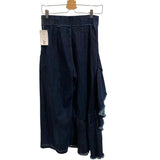 *Rachel Comey Revel Cotton Denim High Rise Wide Leg Asymmetrical Side Ruffle Cropped Pants, Size 2