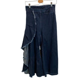 *Rachel Comey Revel Cotton Denim High Rise Wide Leg Asymmetrical Side Ruffle Cropped Pants, Size 2
