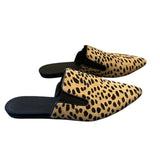 *Jenni Kayne Cheetah Pony Hair Pointed Toe Flat Mules, Size 40