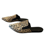 *Jenni Kayne Cheetah Pony Hair Pointed Toe Flat Mules, Size 40