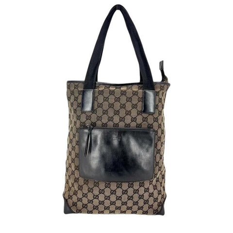 *VINTAGE Gucci GG Monogram Canvas & Leather Trim North-South Zip Top Dual Handle Tote Bag