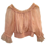 *Alice + Olivia Caprina Silk Georgette Off-the-Shoulder Long Sleeve Cropped Top, Size L
