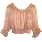 *Alice + Olivia Caprina Silk Georgette Off-the-Shoulder Long Sleeve Cropped Top, Size L