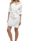*Veronica Beard Saude Cotton Poplin Long Roll Sleeve Gold Button Popover Mini Shirt Dress, Size 0