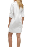 *Veronica Beard Saude Cotton Poplin Long Roll Sleeve Gold Button Popover Mini Shirt Dress, Size 0