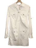 *Veronica Beard Saude Cotton Poplin Long Roll Sleeve Gold Button Popover Mini Shirt Dress, Size 0