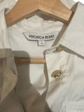 *Veronica Beard Saude Cotton Poplin Long Roll Sleeve Gold Button Popover Mini Shirt Dress, Size 0