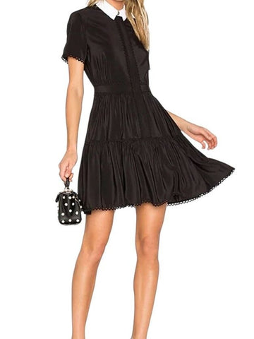 *Kenzo Silk Contrast Collar Ric-Rac Trim Short Sleeve Tiered Mini Dress, Size FR 38=US 6